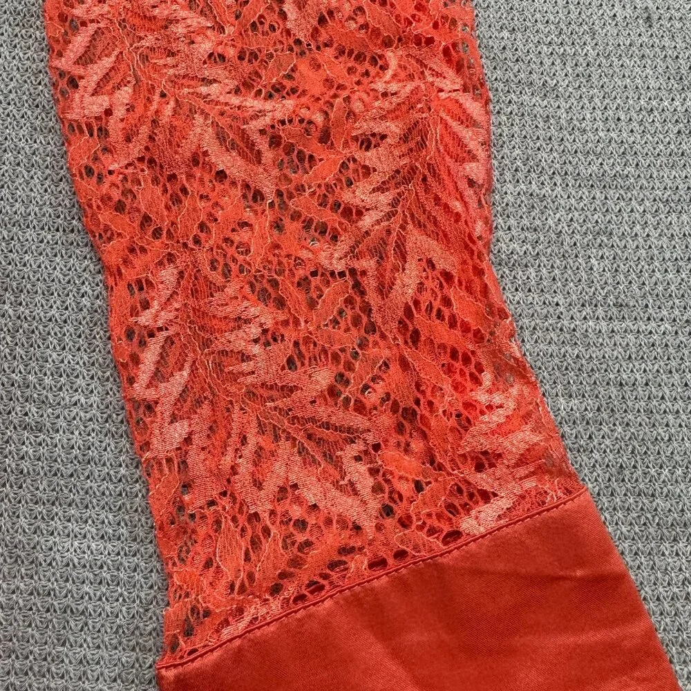 BKE Boutique Sheer Blouse Womens Sz Medium Stripe Lace Long Sleeve Coral Orange - Picture 8 of 15